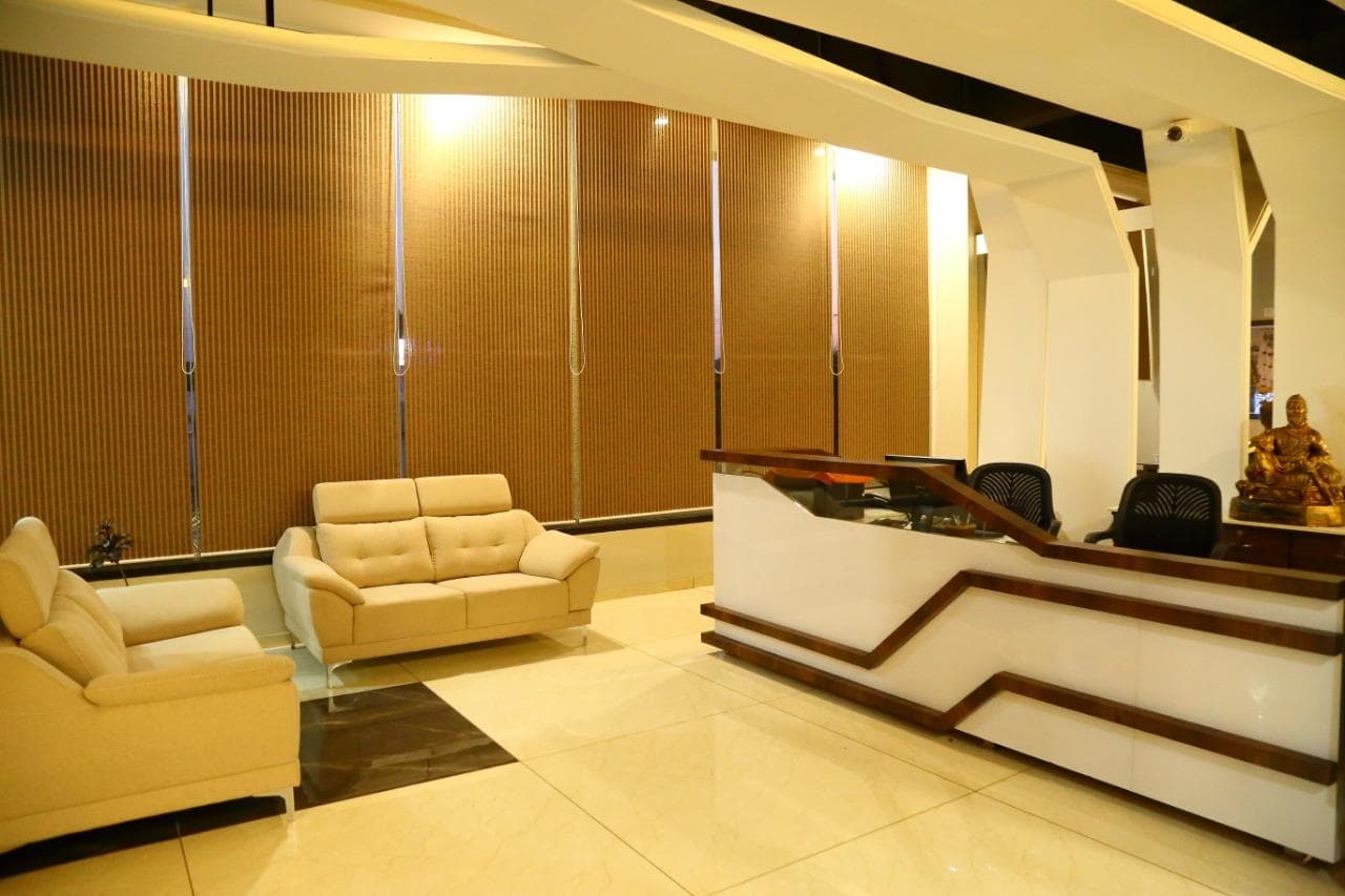 The reception lobby at Hotel Triveni